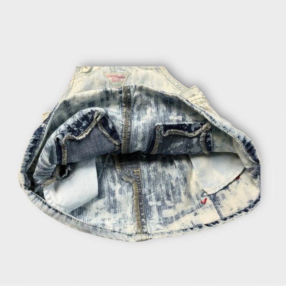 OshKosh Bgosh Baby Girls 12M Acid Wash Denim Overall Dress Stars Hearts 904-0374